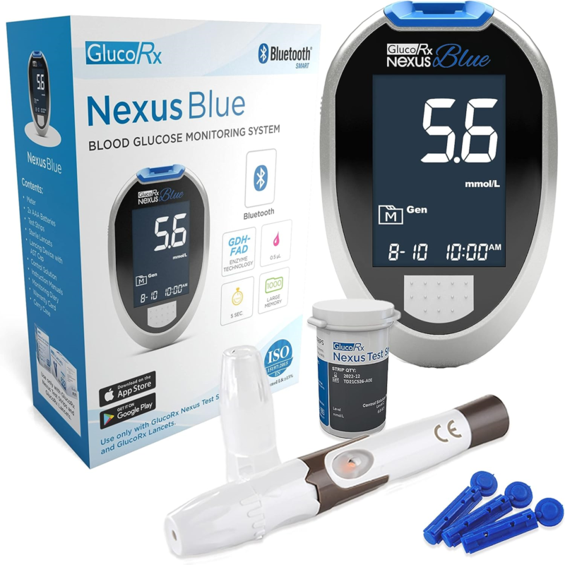 GlucoRx Nexus Blood Glucose Meter - Blue